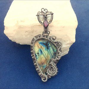 Leopard Labradorite Pink Tourmaline Wire Wrapped